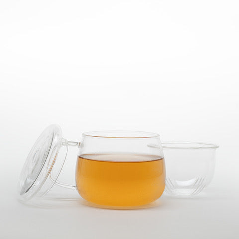 Glas-Teetasse mit Glas-Teesieb und Deckel – noosha